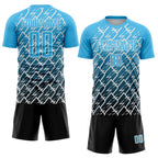 Custom Sky Blue Black-White Lightning Sports Sublimation Soccer Uniform Jersey