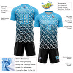 Custom Sky Blue Black-White Lightning Sports Sublimation Soccer Uniform Jersey