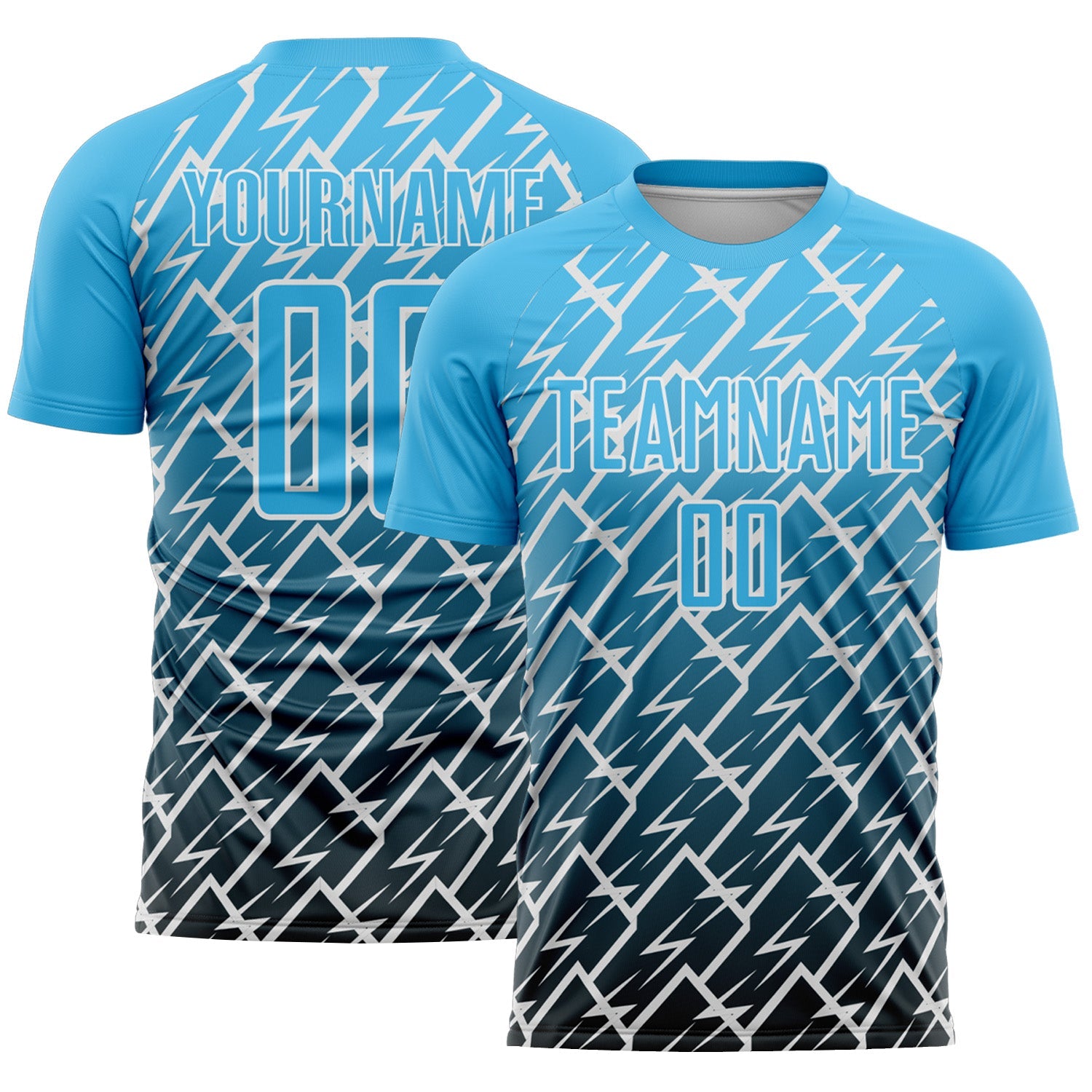 Custom Sky Blue Black-White Lightning Sports Sublimation Soccer Uniform Jersey