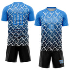 Custom Powder Blue Black-White Lightning Sports Sublimation Soccer Uniform Jersey