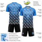Custom Powder Blue Black-White Lightning Sports Sublimation Soccer Uniform Jersey