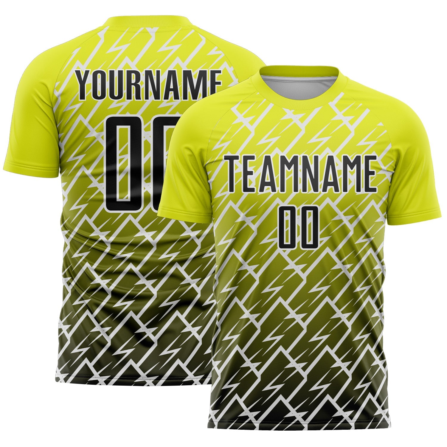 Custom Neon Yellow Black-White Lightning Sports Sublimation Soccer Uniform Jersey