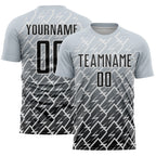Custom Silver Black-White Lightning Sports Sublimation Soccer Uniform Jersey