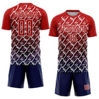 Custom Red Navy-White Lightning Sports Sublimation Soccer Uniform Jersey