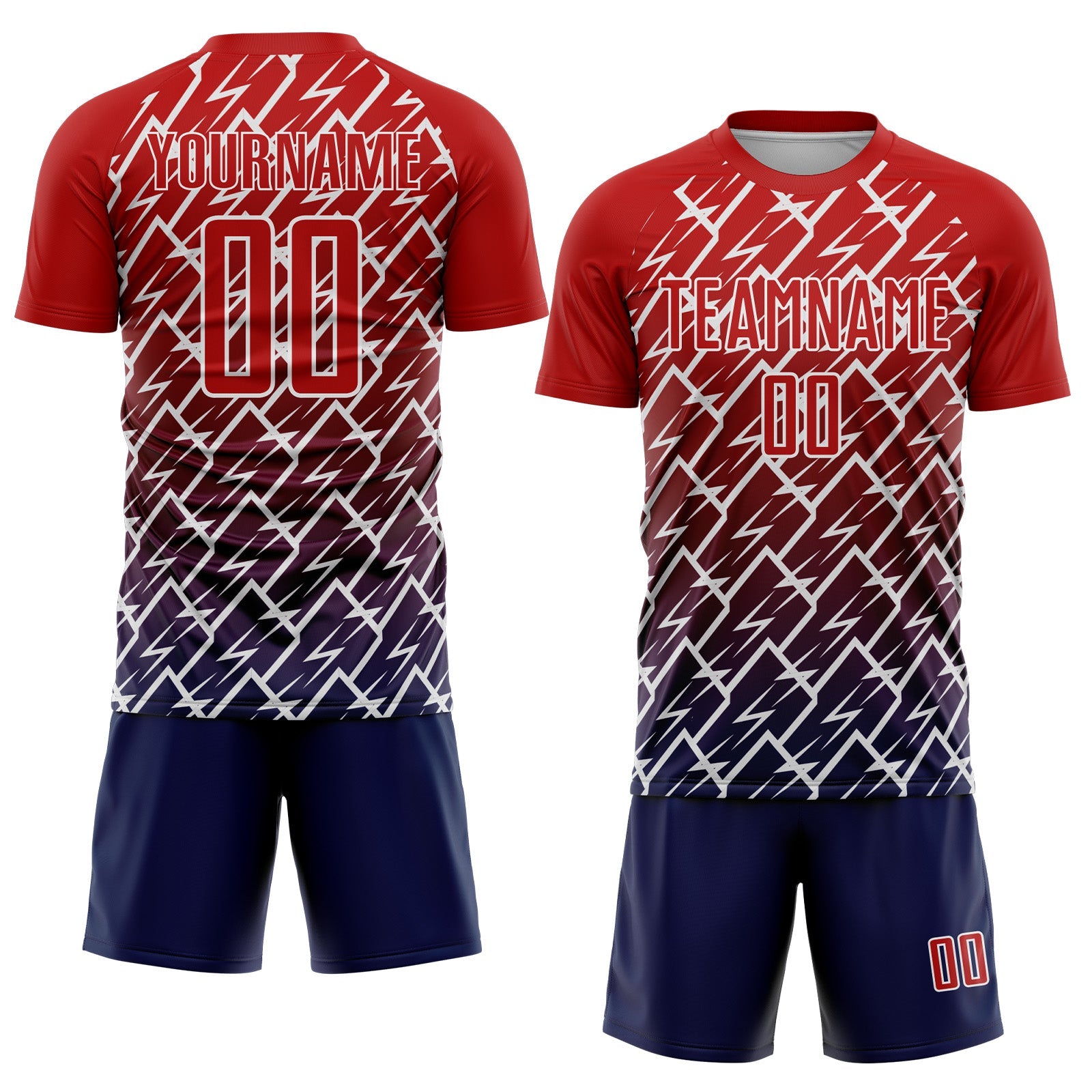 Custom Red Navy-White Lightning Sports Sublimation Soccer Uniform Jersey