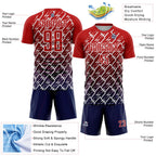 Custom Red Navy-White Lightning Sports Sublimation Soccer Uniform Jersey