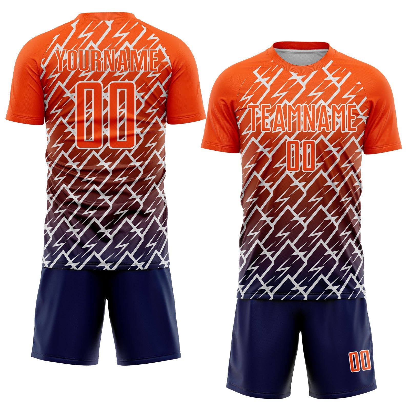 Custom Orange Navy-White Lightning Sports Sublimation Soccer Uniform Jersey