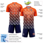Custom Orange Navy-White Lightning Sports Sublimation Soccer Uniform Jersey