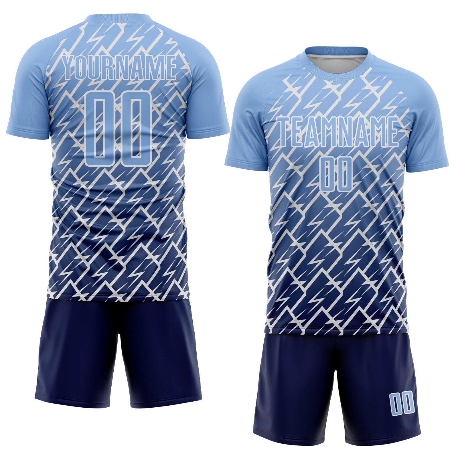 Custom Light Blue Navy-White Lightning Sports Sublimation Soccer Uniform Jersey