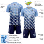 Custom Light Blue Navy-White Lightning Sports Sublimation Soccer Uniform Jersey