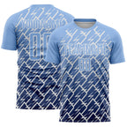 Custom Light Blue Navy-White Lightning Sports Sublimation Soccer Uniform Jersey