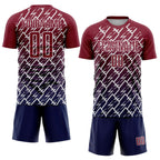 Custom Crimson Navy-White Lightning Sports Sublimation Soccer Uniform Jersey