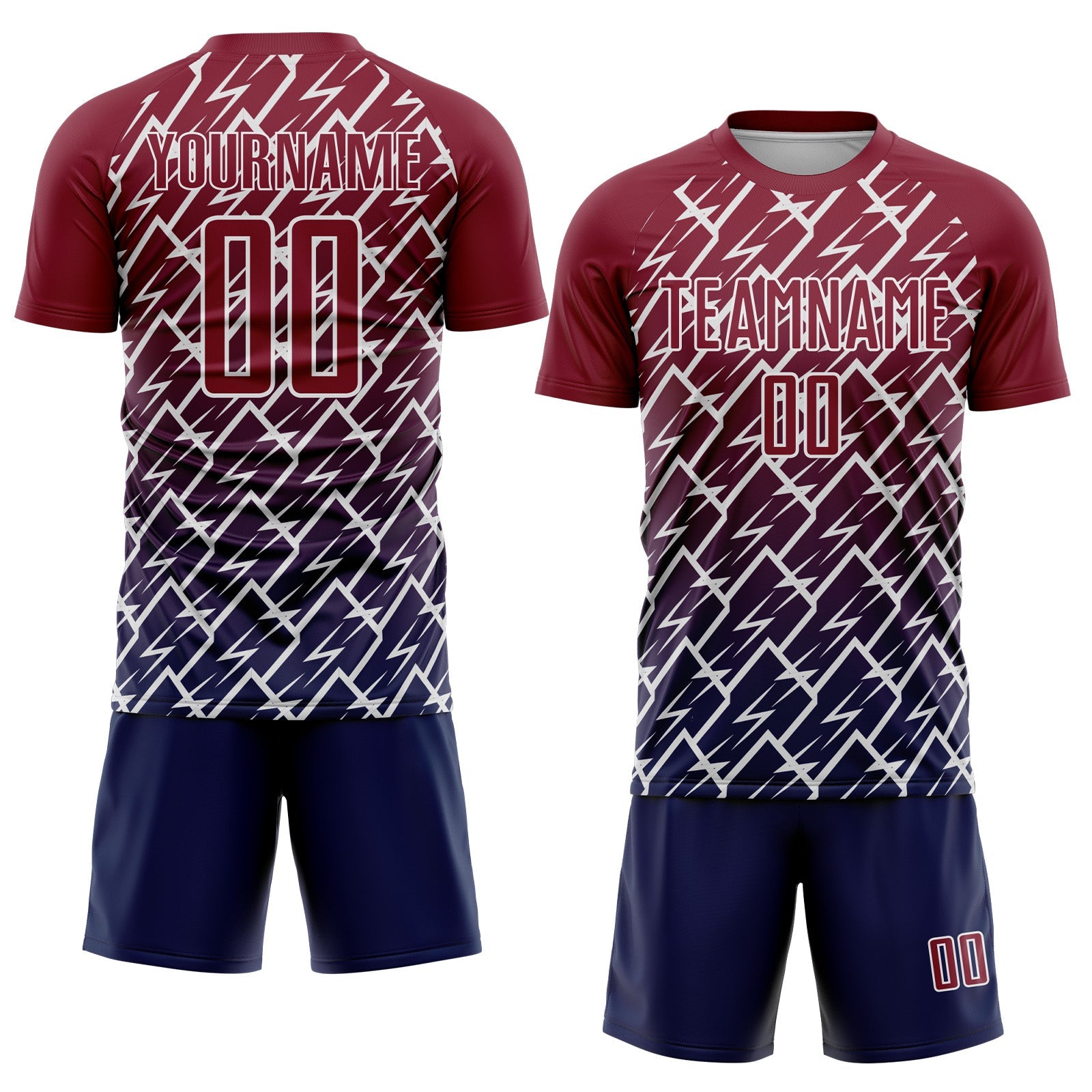 Custom Crimson Navy-White Lightning Sports Sublimation Soccer Uniform Jersey