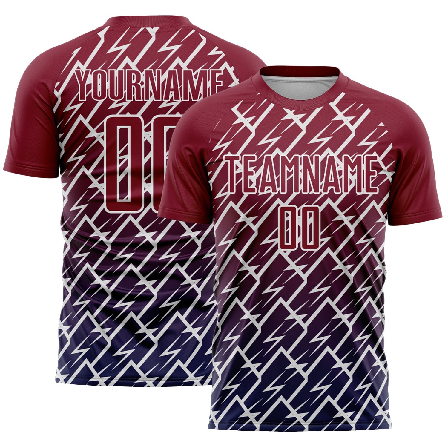 Custom Crimson Navy-White Lightning Sports Sublimation Soccer Uniform Jersey