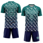 Custom Teal Navy-White Lightning Sports Sublimation Soccer Uniform Jersey