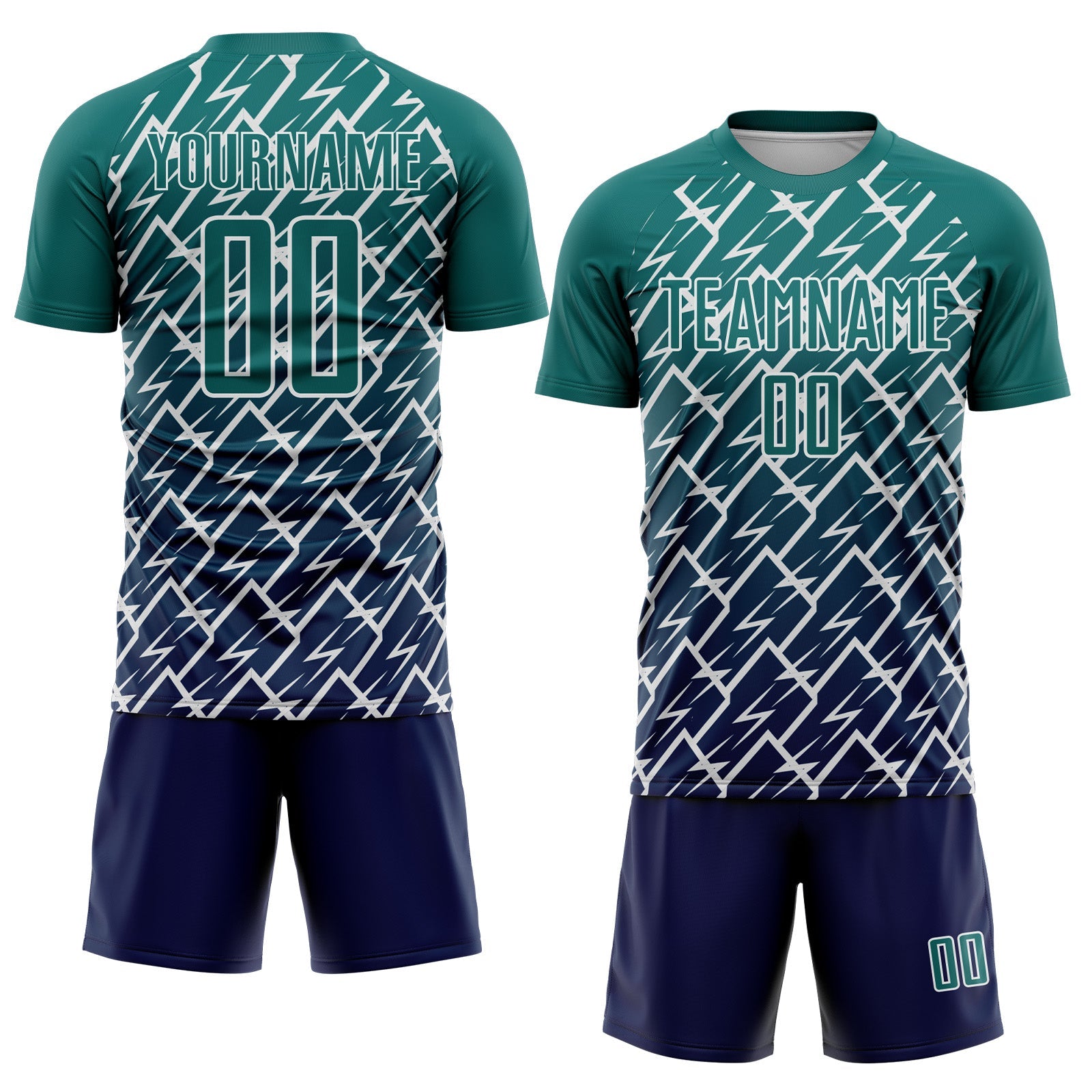 Custom Teal Navy-White Lightning Sports Sublimation Soccer Uniform Jersey
