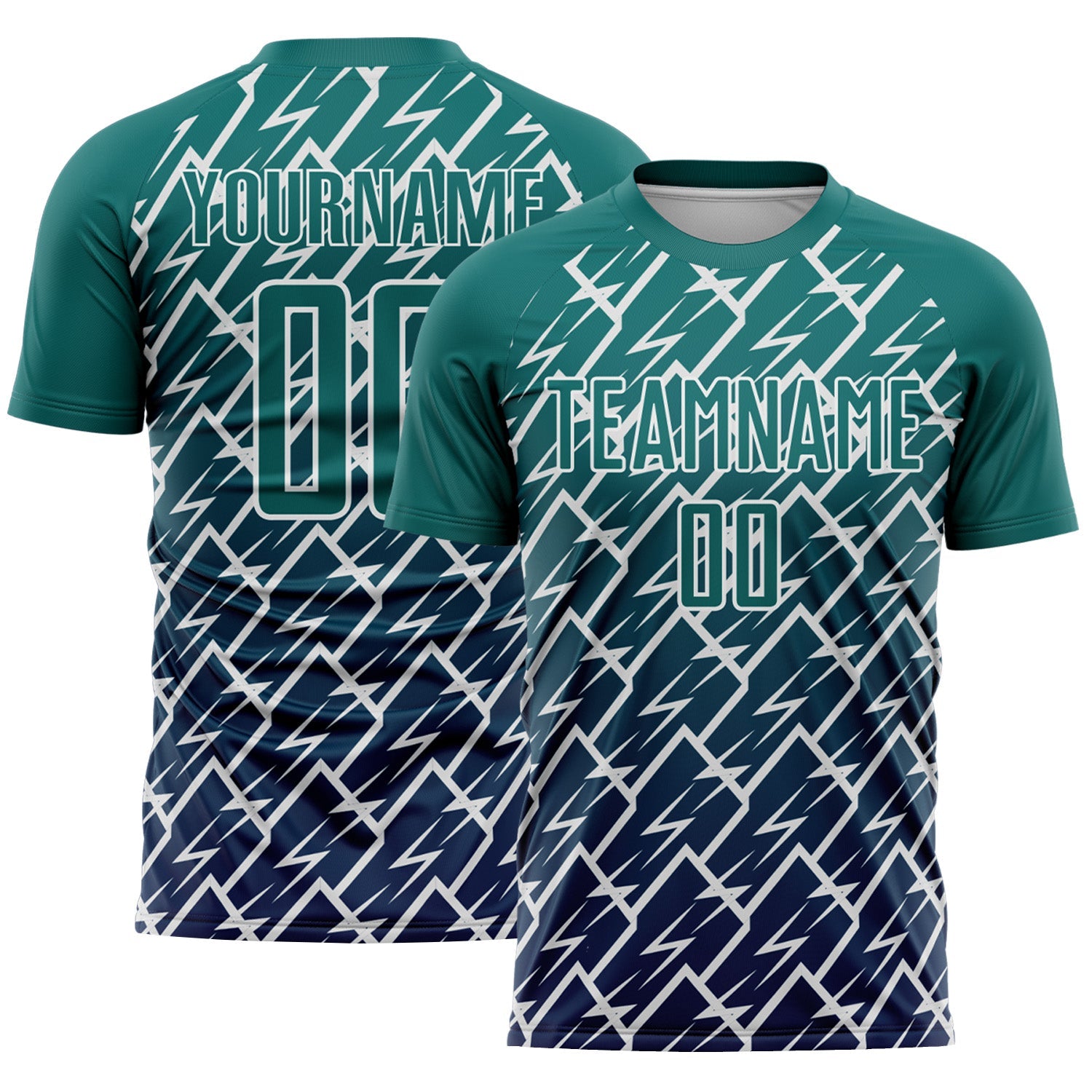 Custom Teal Navy-White Lightning Sports Sublimation Soccer Uniform Jersey