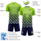 Custom Neon Green Navy-White Lightning Sports Sublimation Soccer Uniform Jersey