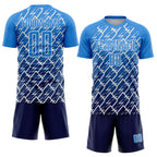 Custom Powder Blue Navy-White Lightning Sports Sublimation Soccer Uniform Jersey