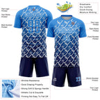 Custom Powder Blue Navy-White Lightning Sports Sublimation Soccer Uniform Jersey