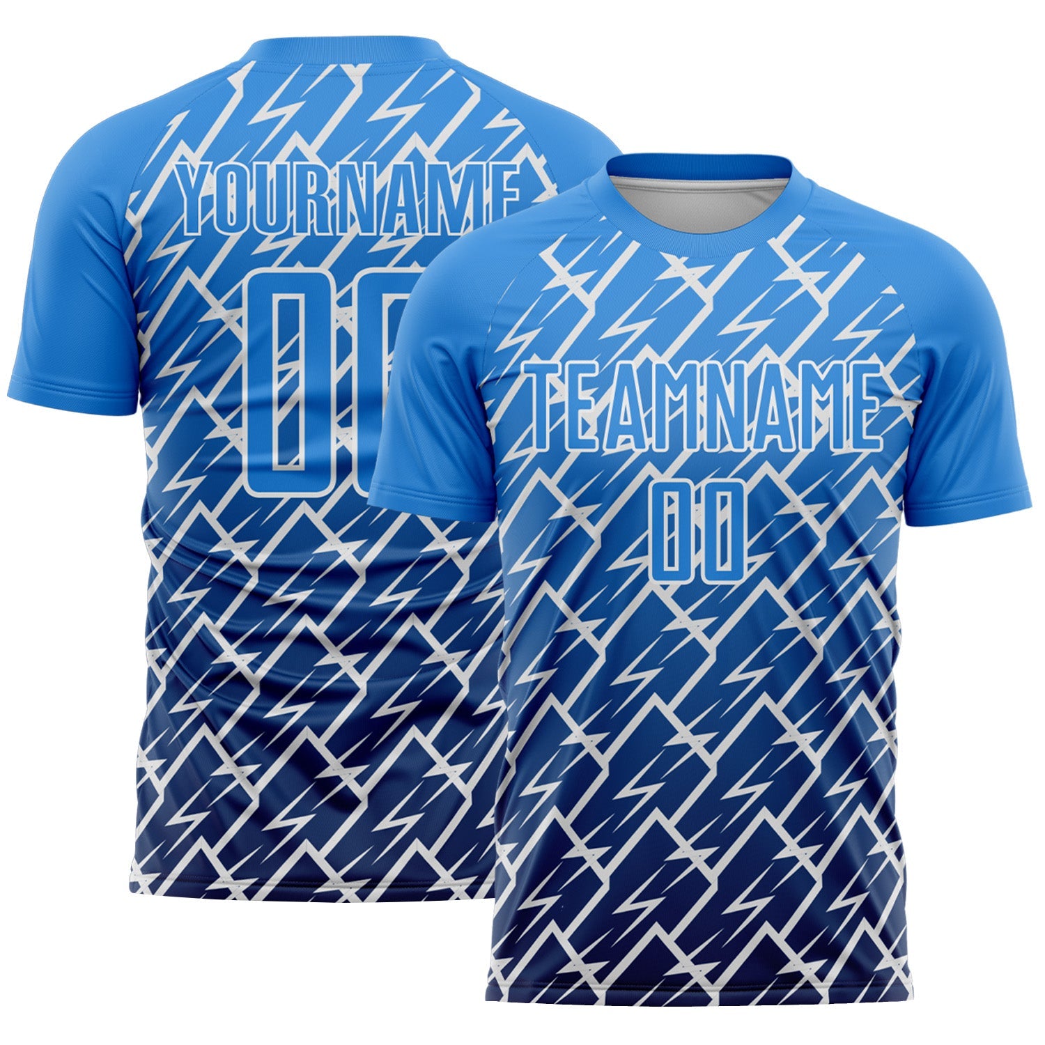 Custom Powder Blue Navy-White Lightning Sports Sublimation Soccer Uniform Jersey