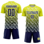 Custom Neon Yellow Navy-White Lightning Sports Sublimation Soccer Uniform Jersey