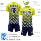 Custom Neon Yellow Navy-White Lightning Sports Sublimation Soccer Uniform Jersey
