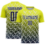 Custom Neon Yellow Navy-White Lightning Sports Sublimation Soccer Uniform Jersey
