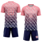 Custom Medium Pink Navy-White Lightning Sports Sublimation Soccer Uniform Jersey