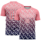 Custom Medium Pink Navy-White Lightning Sports Sublimation Soccer Uniform Jersey