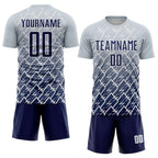 Custom Silver Navy-White Lightning Sports Sublimation Soccer Uniform Jersey