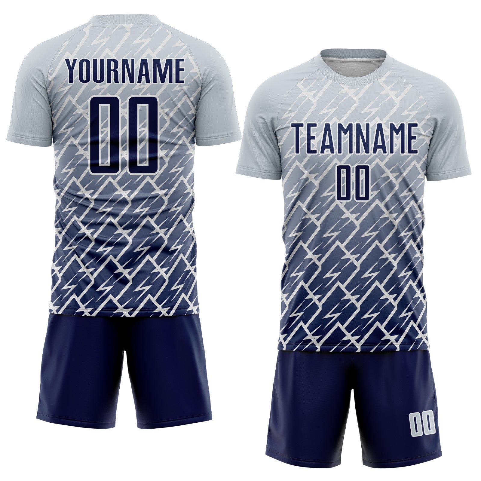 Custom Silver Navy-White Lightning Sports Sublimation Soccer Uniform Jersey