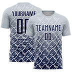 Custom Silver Navy-White Lightning Sports Sublimation Soccer Uniform Jersey