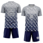 Custom Gray Navy-White Lightning Sports Sublimation Soccer Uniform Jersey