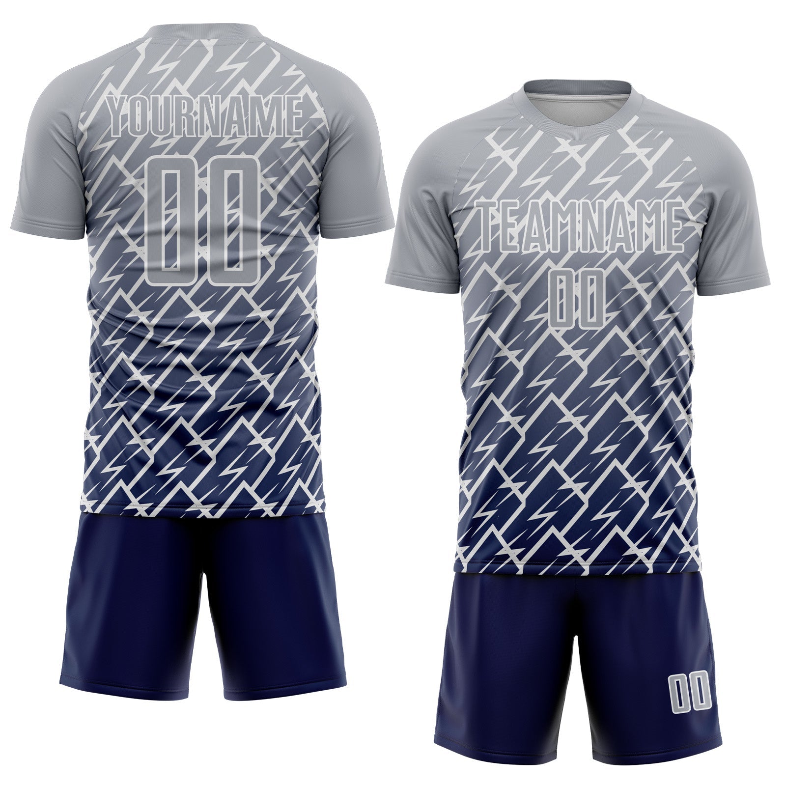 Custom Gray Navy-White Lightning Sports Sublimation Soccer Uniform Jersey