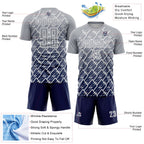 Custom Gray Navy-White Lightning Sports Sublimation Soccer Uniform Jersey