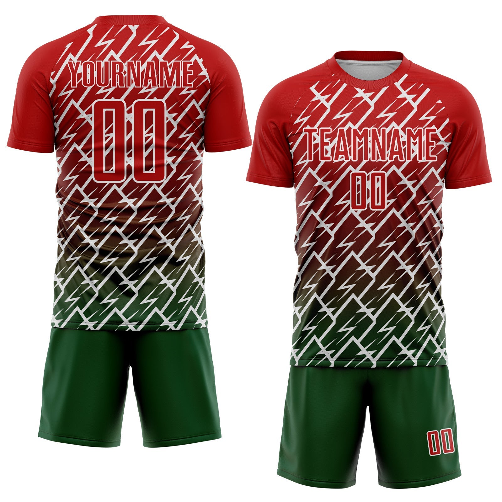 Custom Red Green-White Lightning Sports Sublimation Soccer Uniform Jersey