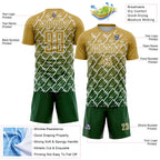 Custom Old Gold Green-White Lightning Sports Sublimation Soccer Uniform Jersey