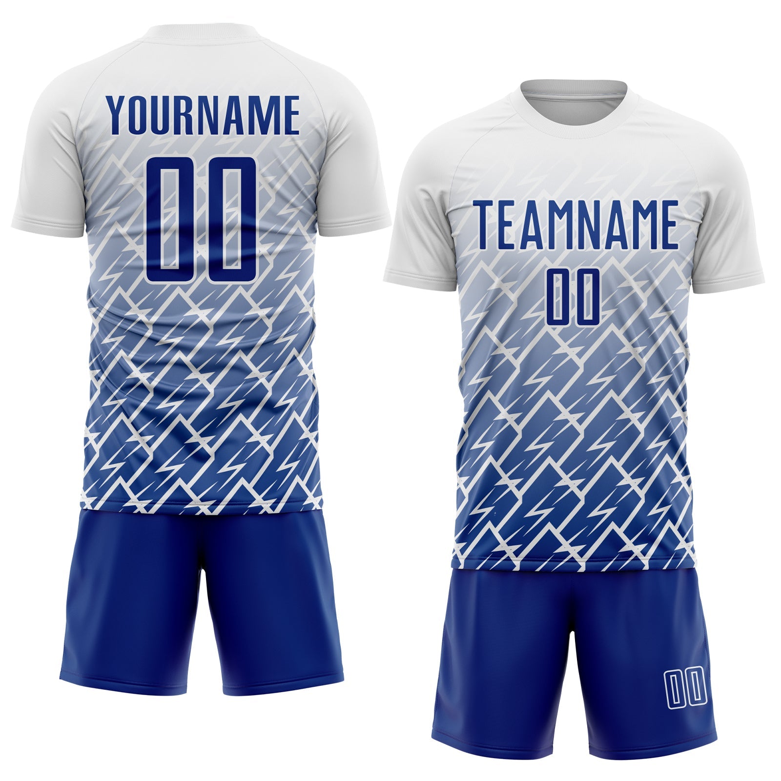 Custom White Royal Lightning Sports Sublimation Soccer Uniform Jersey