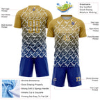 Custom Old Gold Royal-White Lightning Sports Sublimation Soccer Uniform Jersey