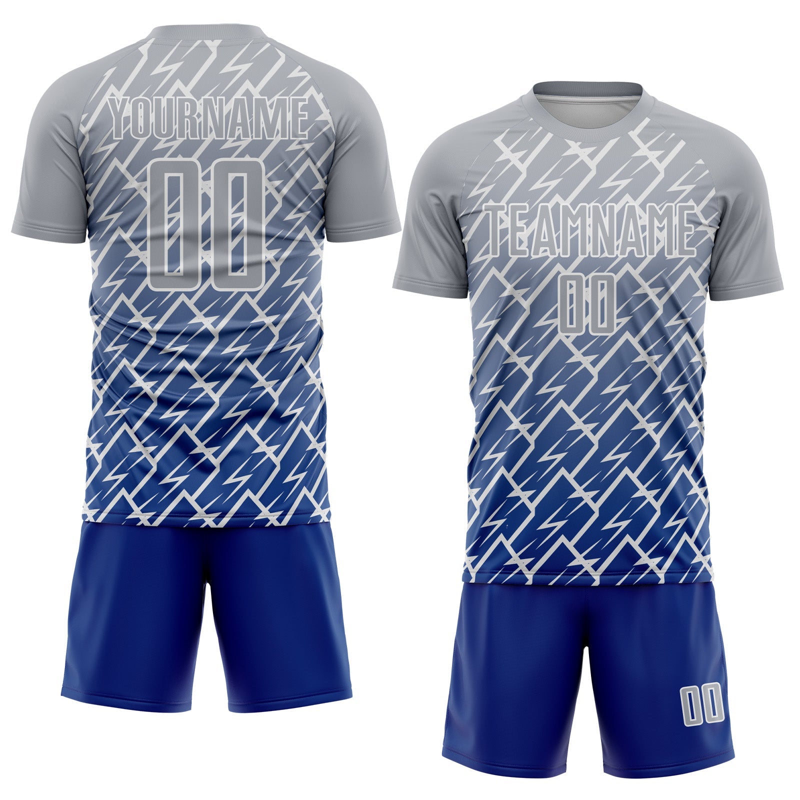 Custom Gray Royal-White Lightning Sports Sublimation Soccer Uniform Jersey