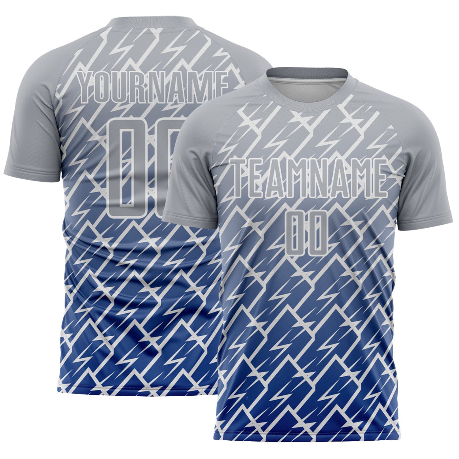Custom Gray Royal-White Lightning Sports Sublimation Soccer Uniform Jersey
