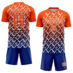 Custom Orange Royal-White Lightning Sports Sublimation Soccer Uniform Jersey