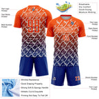 Custom Orange Royal-White Lightning Sports Sublimation Soccer Uniform Jersey