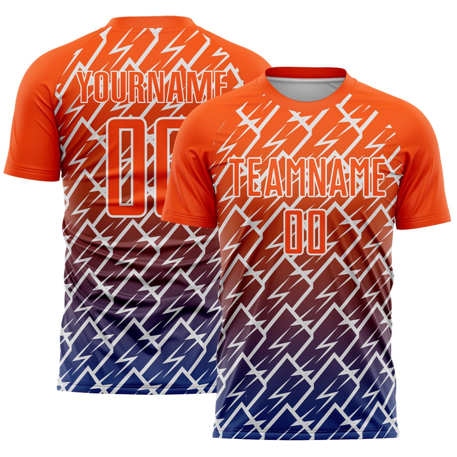 Custom Orange Royal-White Lightning Sports Sublimation Soccer Uniform Jersey