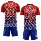 Custom Red Royal-White Lightning Sports Sublimation Soccer Uniform Jersey