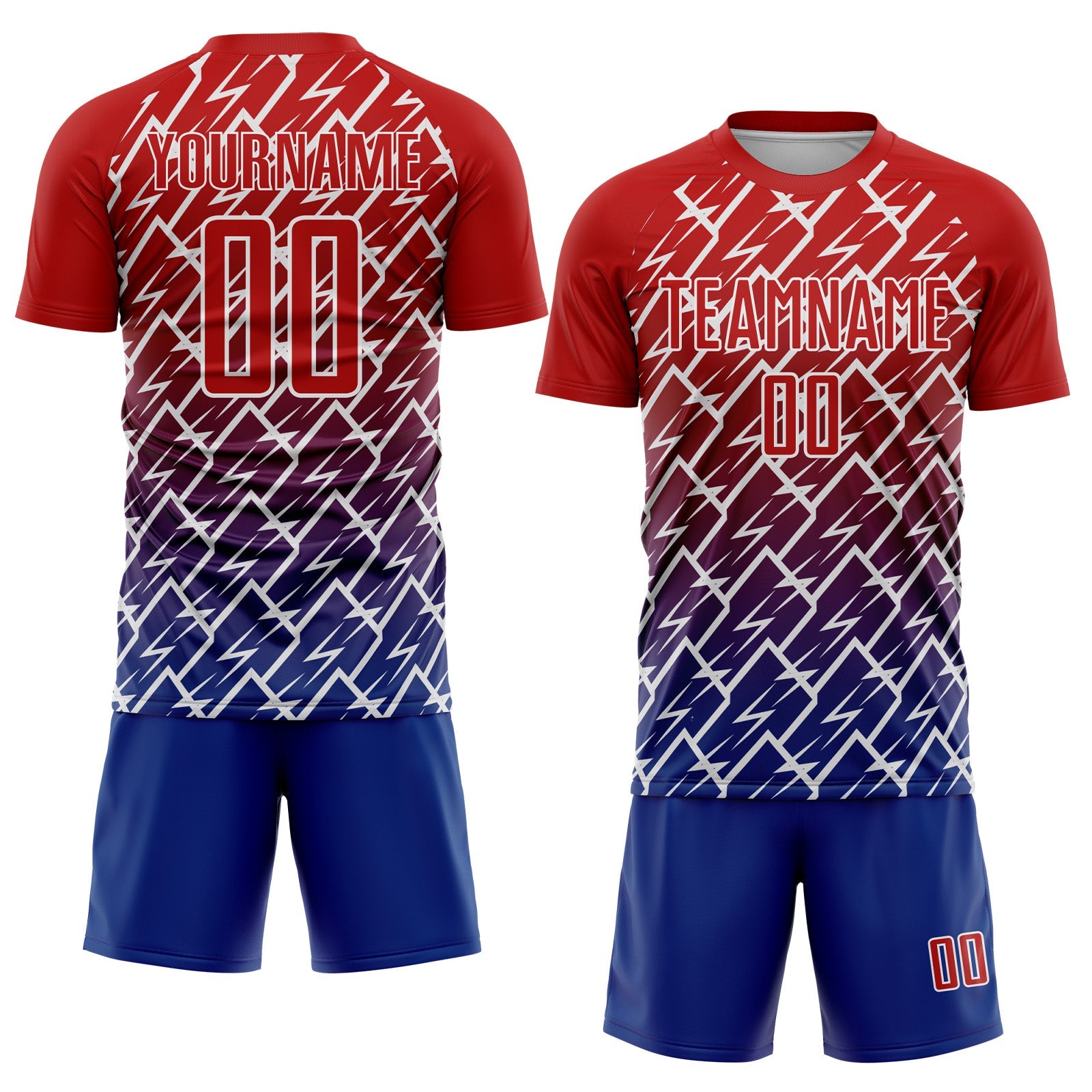 Custom Red Royal-White Lightning Sports Sublimation Soccer Uniform Jersey