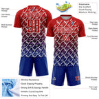 Custom Red Royal-White Lightning Sports Sublimation Soccer Uniform Jersey