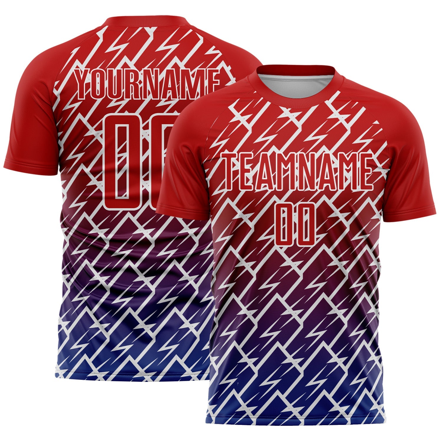 Custom Red Royal-White Lightning Sports Sublimation Soccer Uniform Jersey