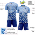 Custom Light Blue Royal-White Lightning Sports Sublimation Soccer Uniform Jersey
